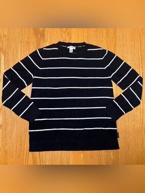 Calvin Klein Black & White Striped Crewneck Sweater